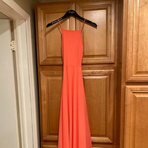 Lulus Halter Bridesmaid Dress Coral Cross Back Maxi Dress